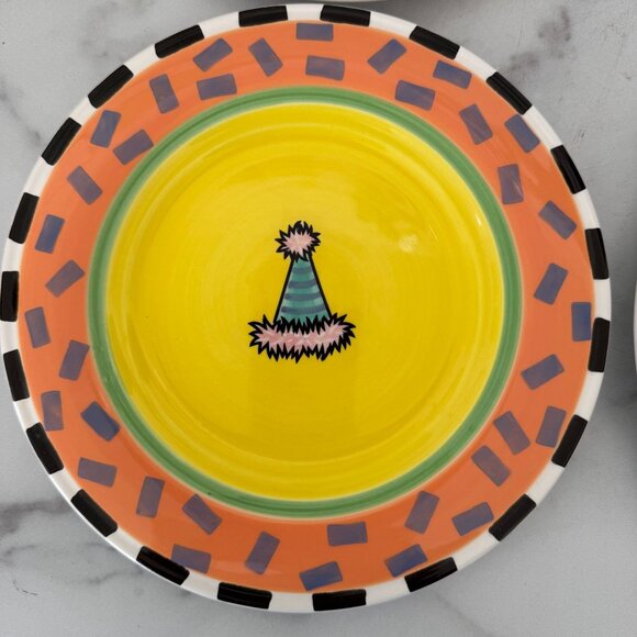 Outta Hand-Painted Amy Hetrick Party Hat Themed Ceramic 9" Plates - Picture 5 of 6